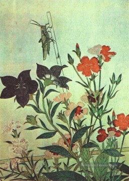 riz criquet rouge libellule roses chinois cloche fleurs 1788 Kitagawa Utamaro japonais Peinture à l'huile